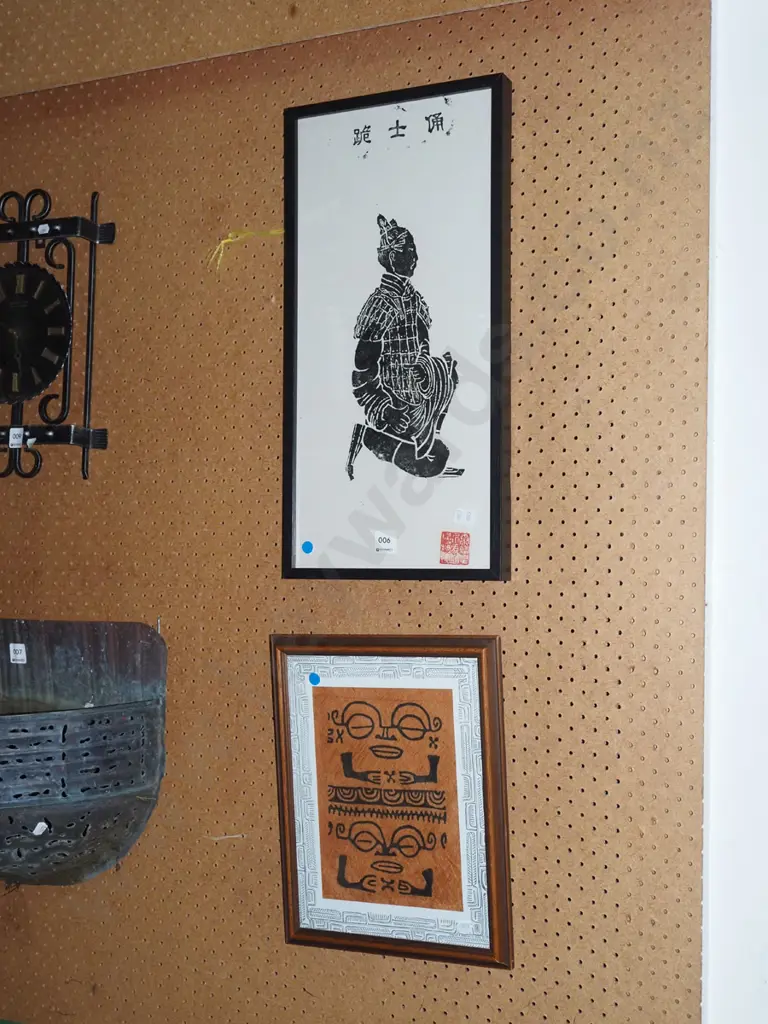 Chinese wood block print, 1 other ethnic print - blue dots Image 1++