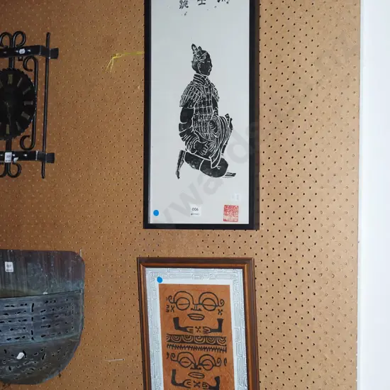 Chinese wood block print, 1 other ethnic print - blue dots