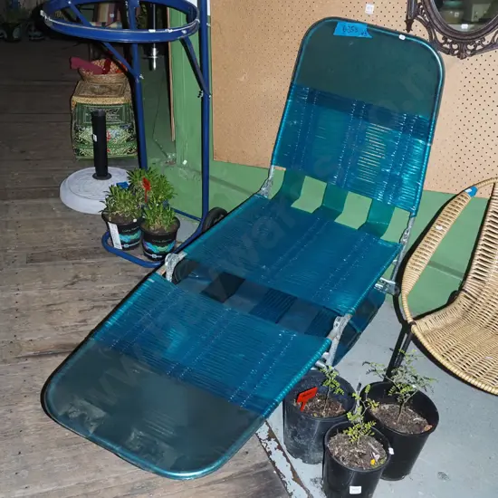 3x blue plastic sun loungers