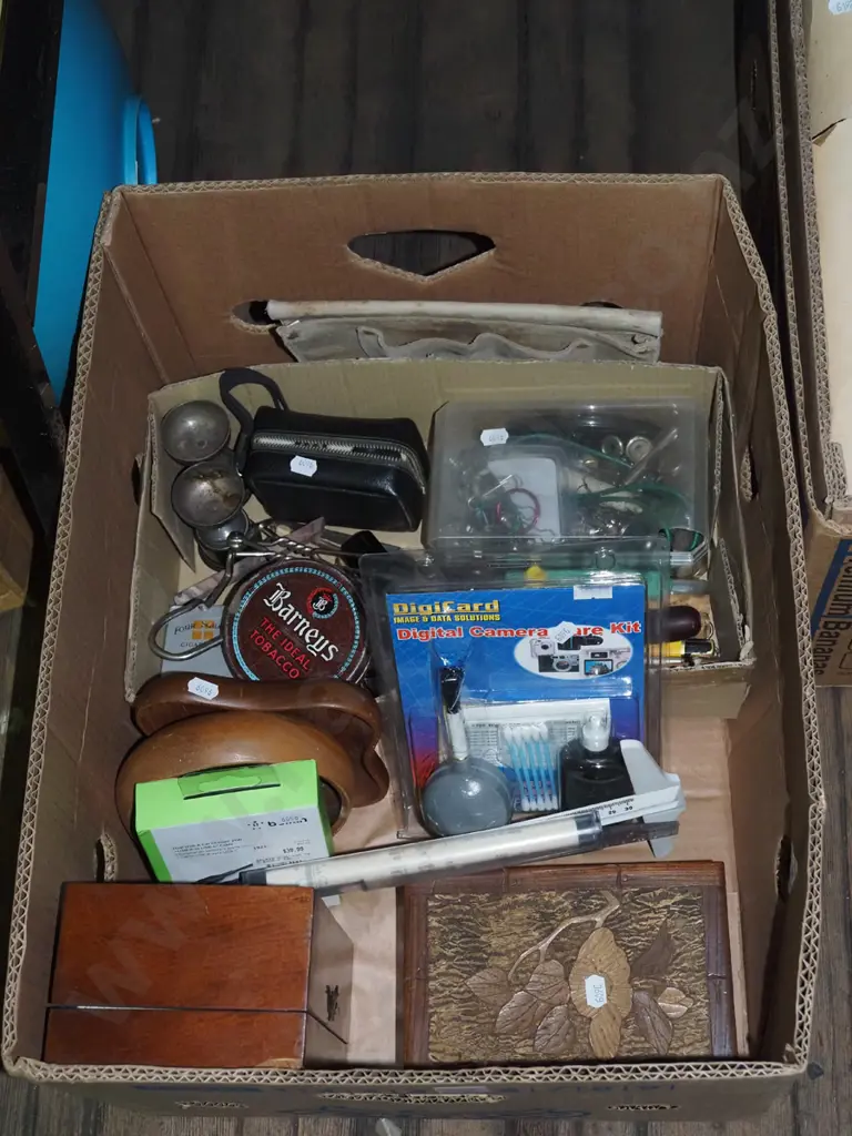 box; camera repair kit, wooden bowls, jewellery boxes etc Image 1++
