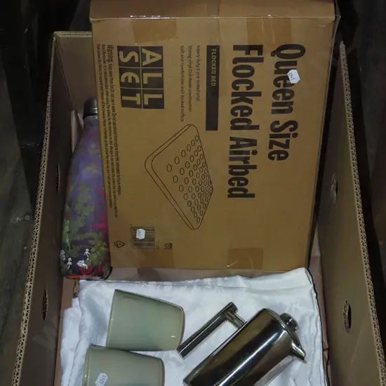 box; air bed, drink bottle, coffee plunger etc