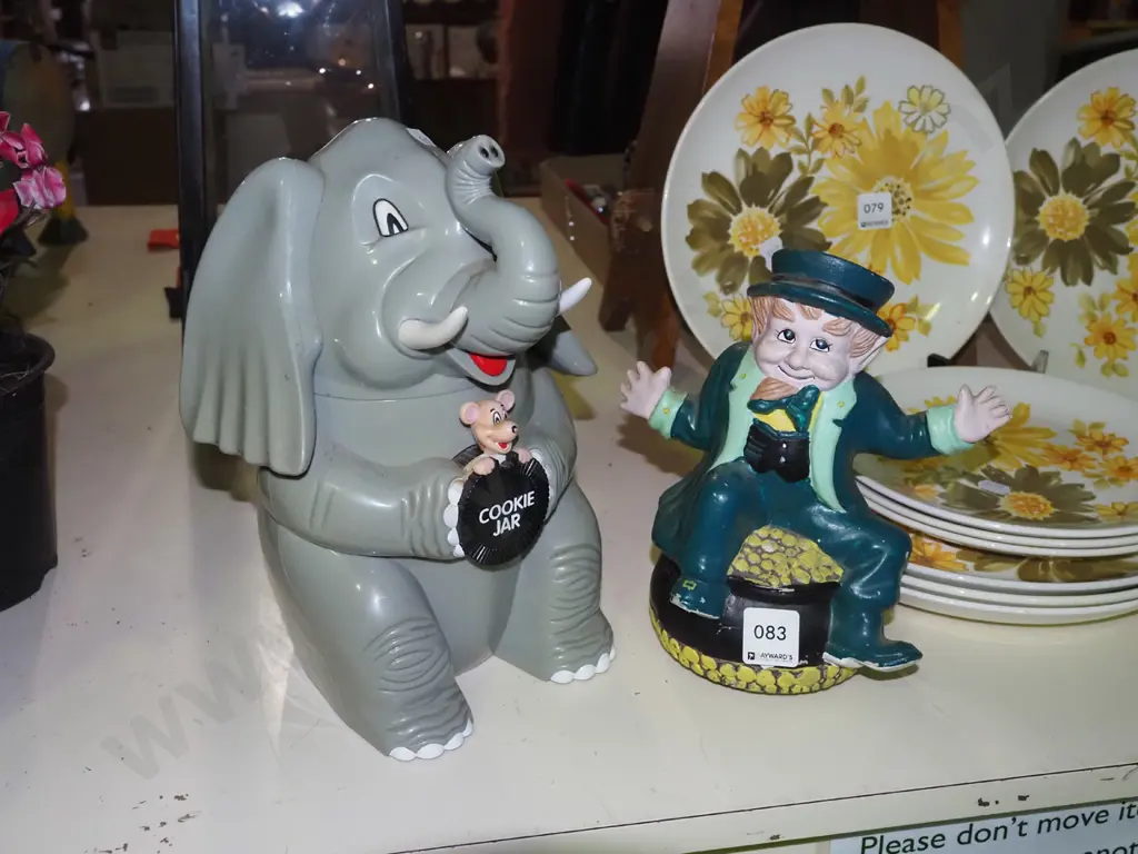 musical leprachaun, plastic elephant cookie jar that trumpets Image 1++
