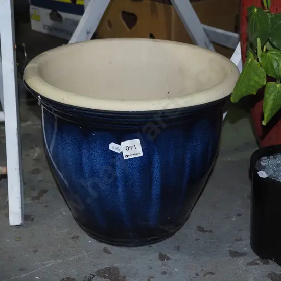 blue glazed garden planter H-260