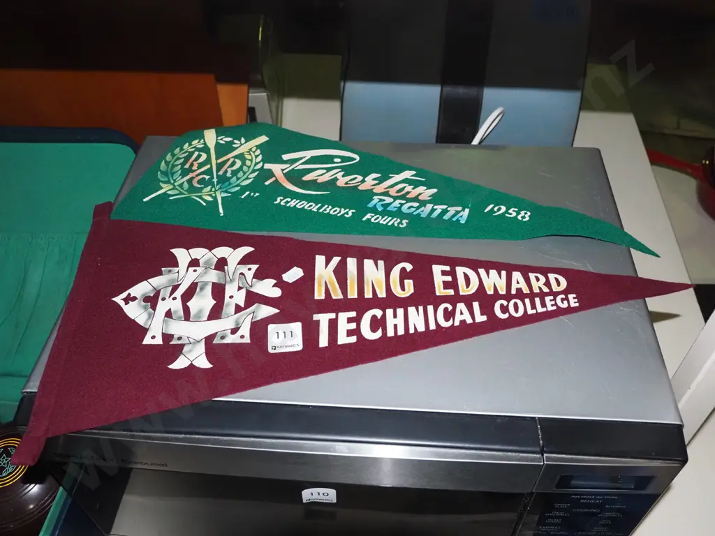 2x pennantts - Riverton Regatta 1958, King Edwar Technical College - both in excellent condition Image 1++