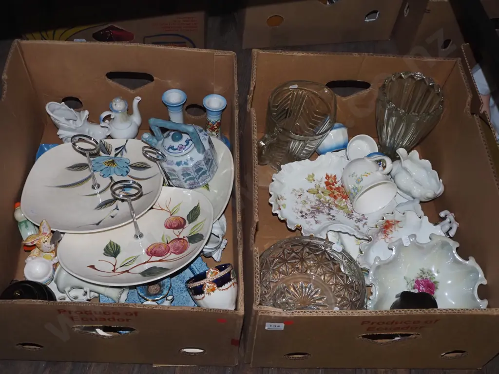 2x boxes; candlesticks, jugs, bowls, figurines etc - red dots Image 1++