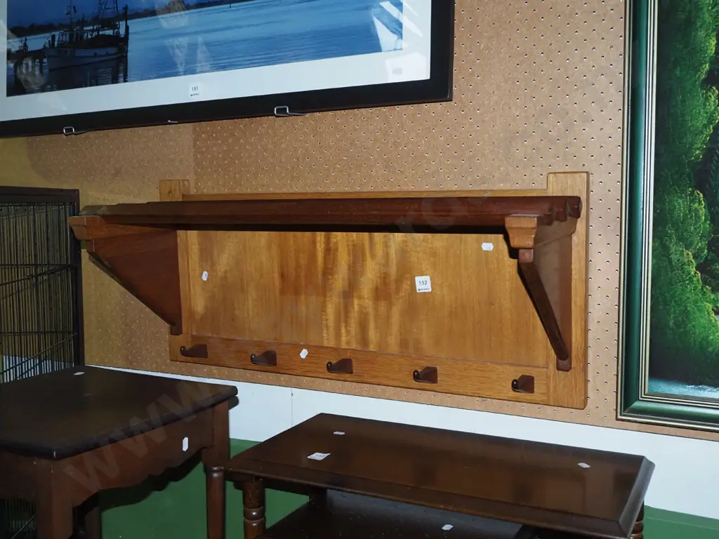 mid-century mixed timbers wall mounted coat rack with storage rack H-350 W-800 D-240 Image 1++