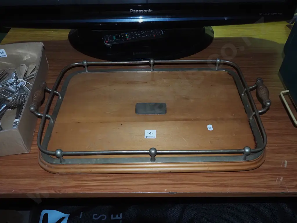 deco kauri serving tray with chrome gallery Image 1++
