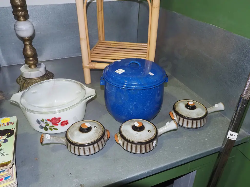 Denby lidded bowls, enamel pot - no handle, retro Pyrex casserole Image 1++