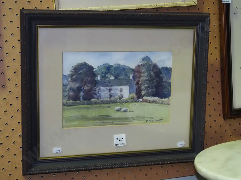 framed watercolour - sheep and farmhouse H-150 W-230 Image 1++