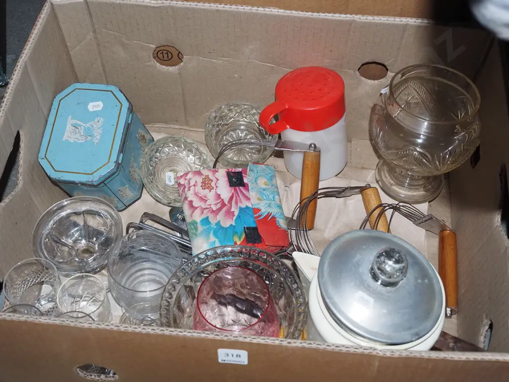 box; kitchen whisks, coffee perk, glass ware etc Image 1++