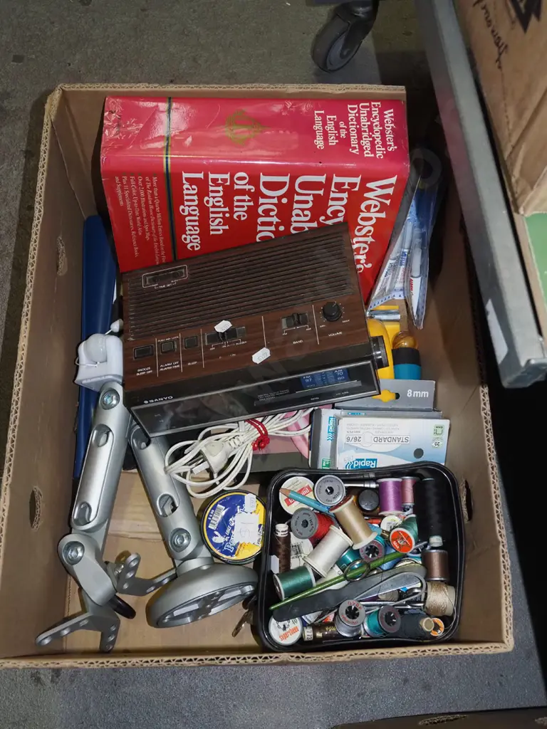 box; sewing threads, monitor stand, digital radio etc Image 1++