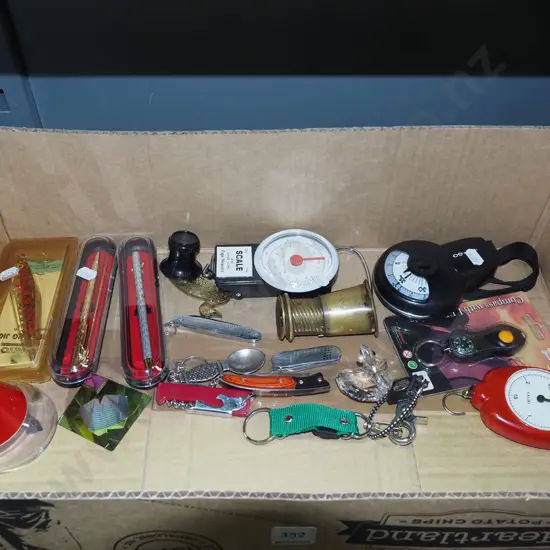 box; bottle openers, pocket knives, scales etc