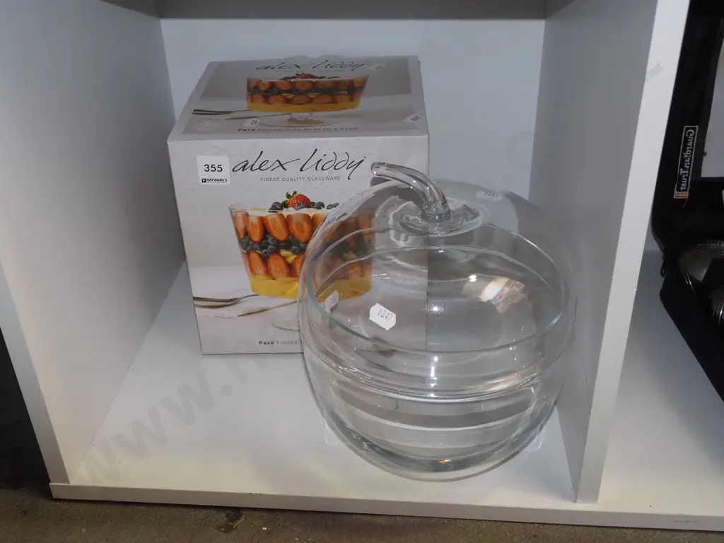 box; footed trifle bowl, glass apple shaped storage canister Image 1++