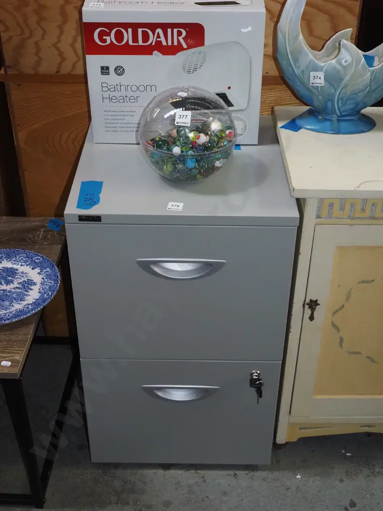 metal 2 drawer filing cabinet - key in office Image 1++