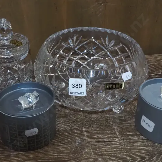 cut crystal bowl,  honey pot, Swoar crystal animals
