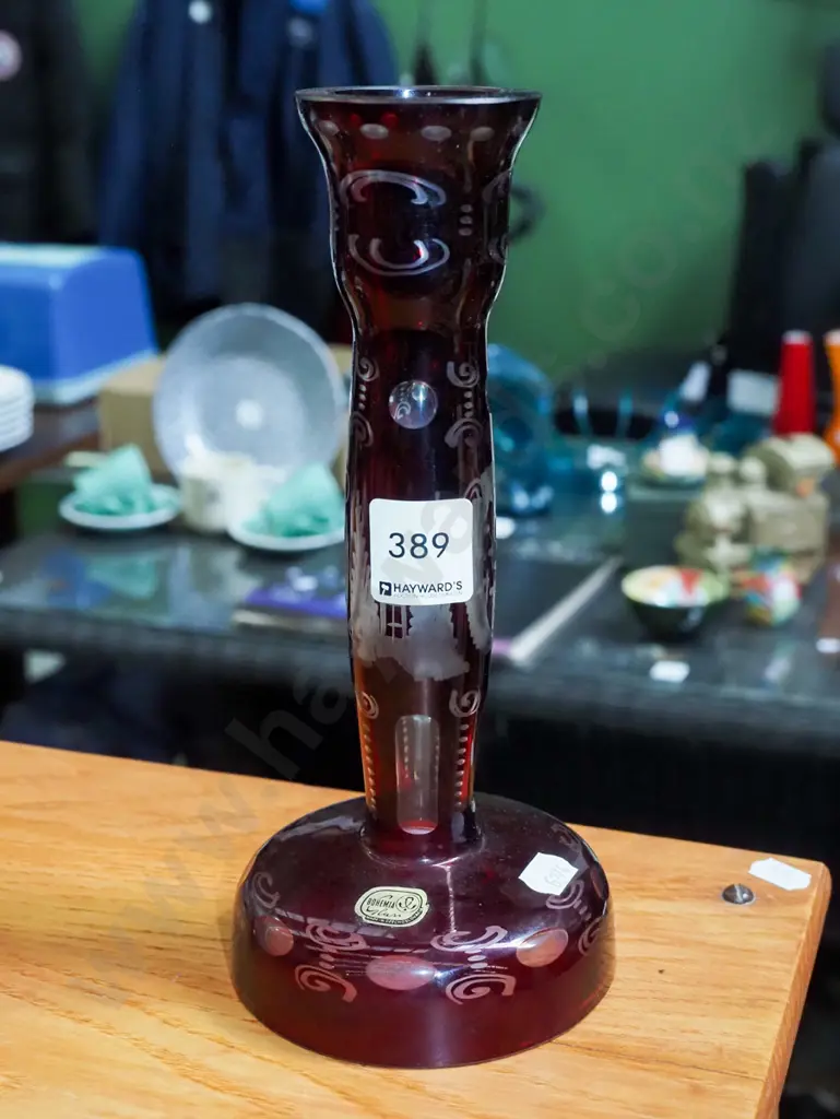 cut crystal ruby candlestick H-220   Image 1++