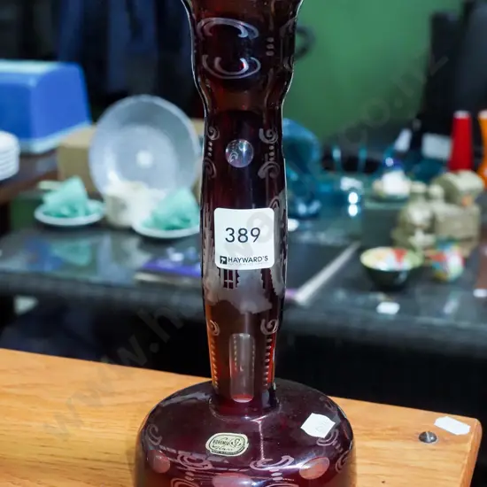 cut crystal ruby candlestick H-220  