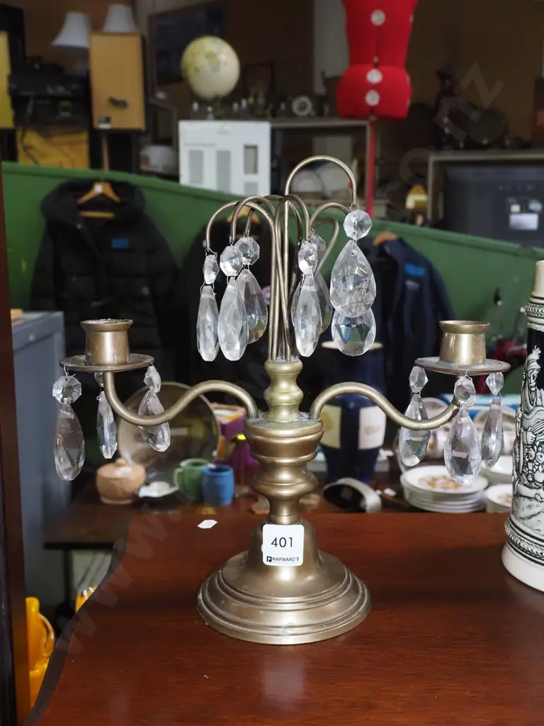 brass candelabra with cut glass lustres Image 1++