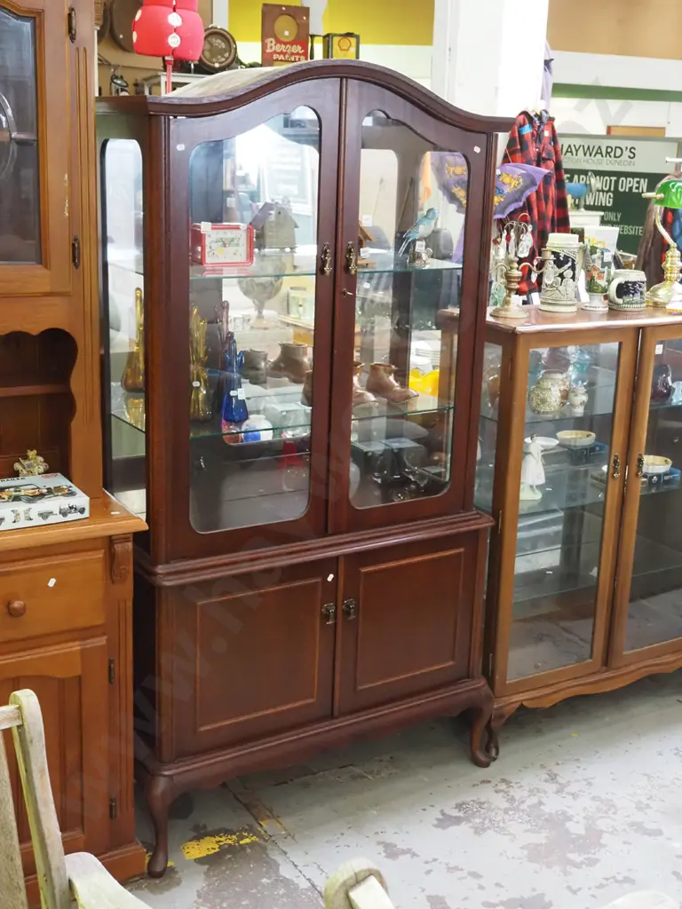 mahogany cab leg display case with solid and 2 glazed doors - key in office H-1860 W-960 D-380 Image 1++