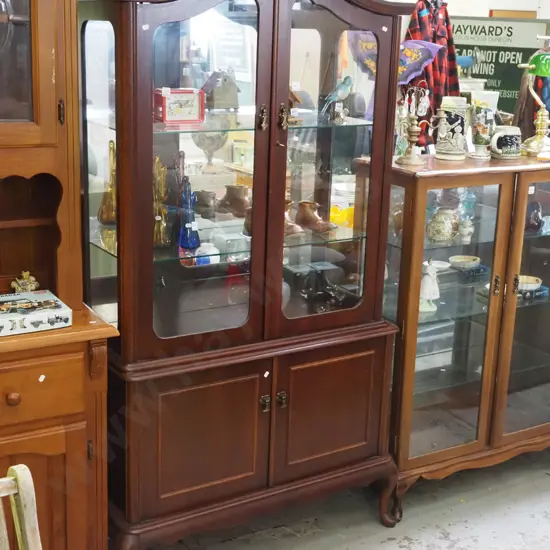 mahogany cab leg display case with solid and 2 glazed doors - key in office H-1860 W-960 D-380