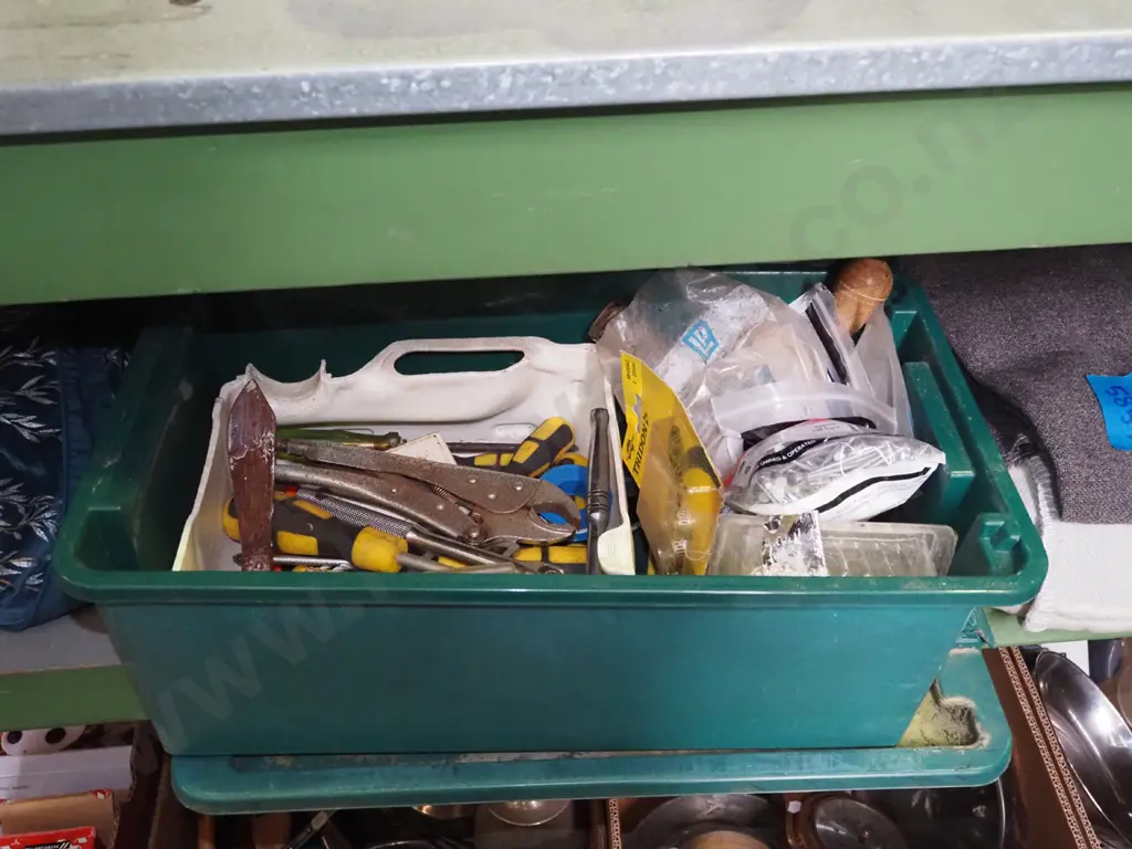 green plastic tub of hand tools; nails etc Image 1++