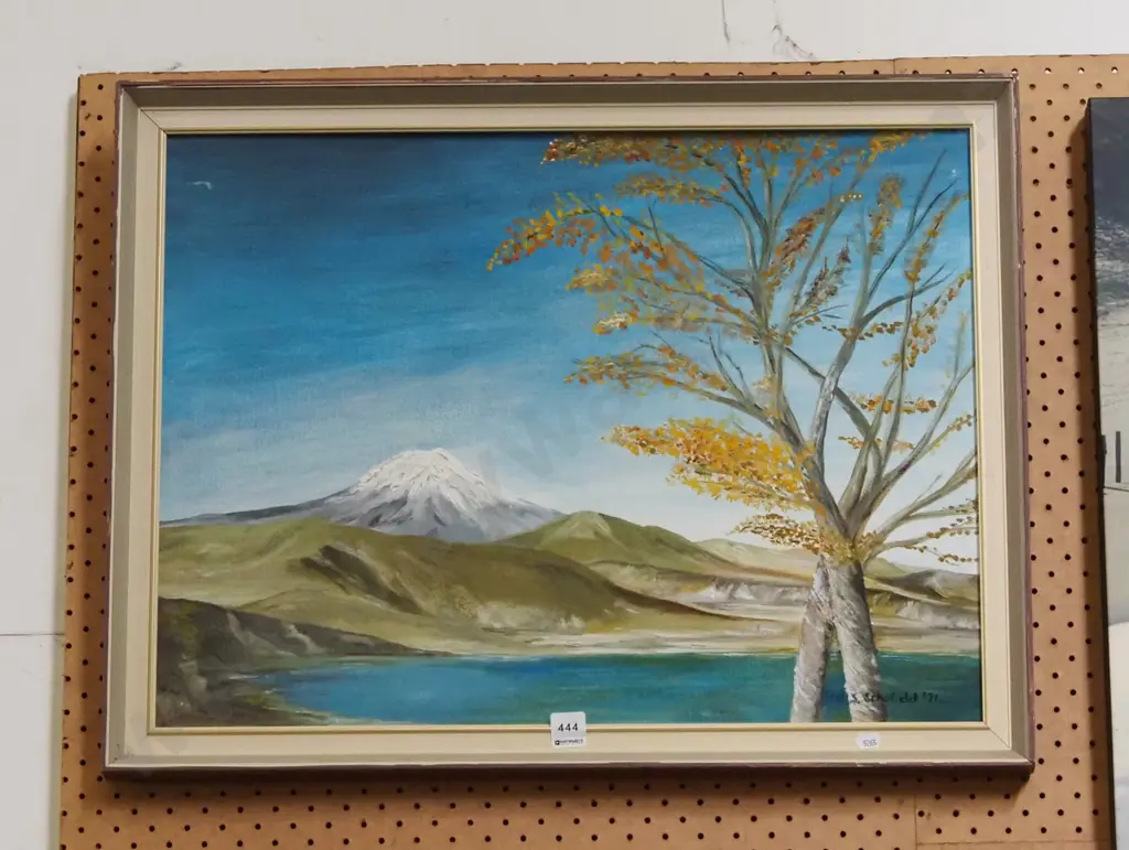S Schofield '71 - framed oil - lake and mountain scene Image 1++