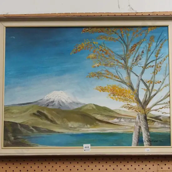 S Schofield '71 - framed oil - lake and mountain scene