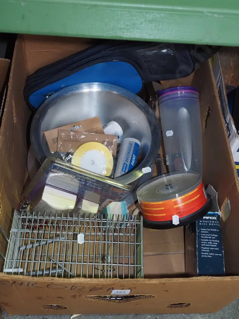 box; animal trap, stainless steel bowl, door bell, staple gun etc Image 1++