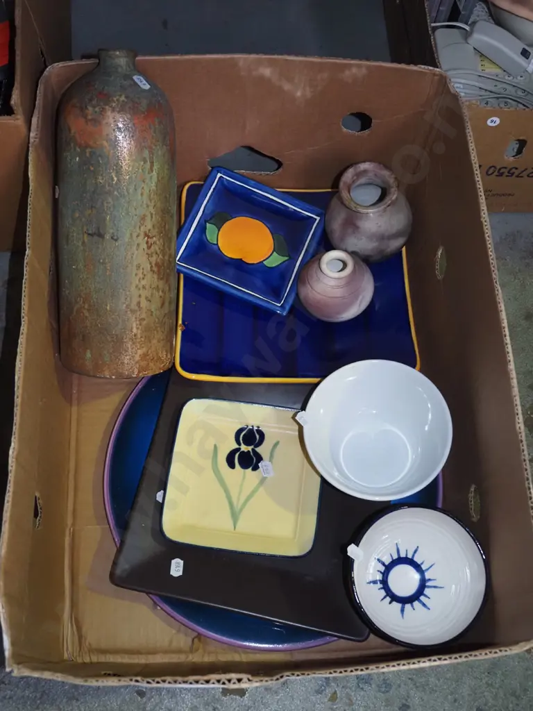 box; square plates, salt glazed bottle vase, bowls etc Image 1++