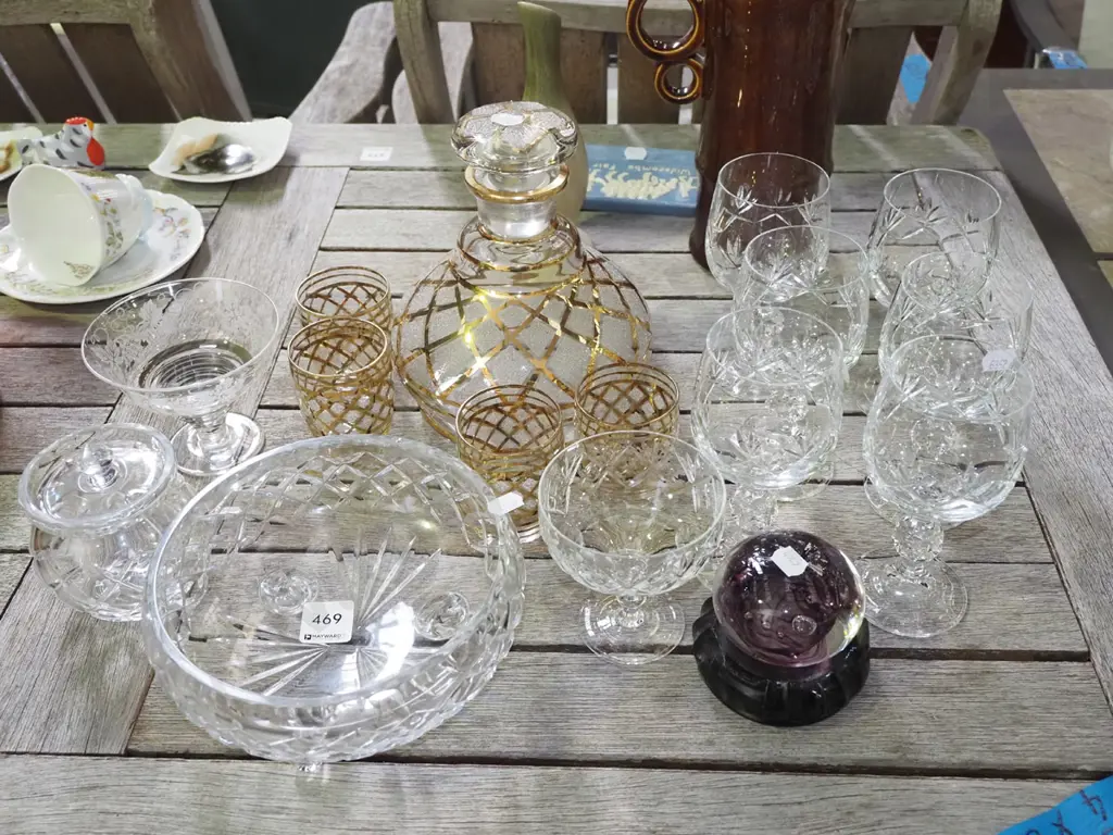 cut crystal goblets, footed bowl, honey pot and decanter set Image 1++