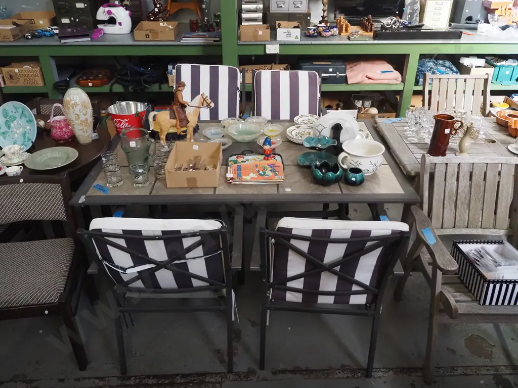 alloy and tile top outdoor table with 4 matching chairs H-700 W-1670 D-1050 Image 1++