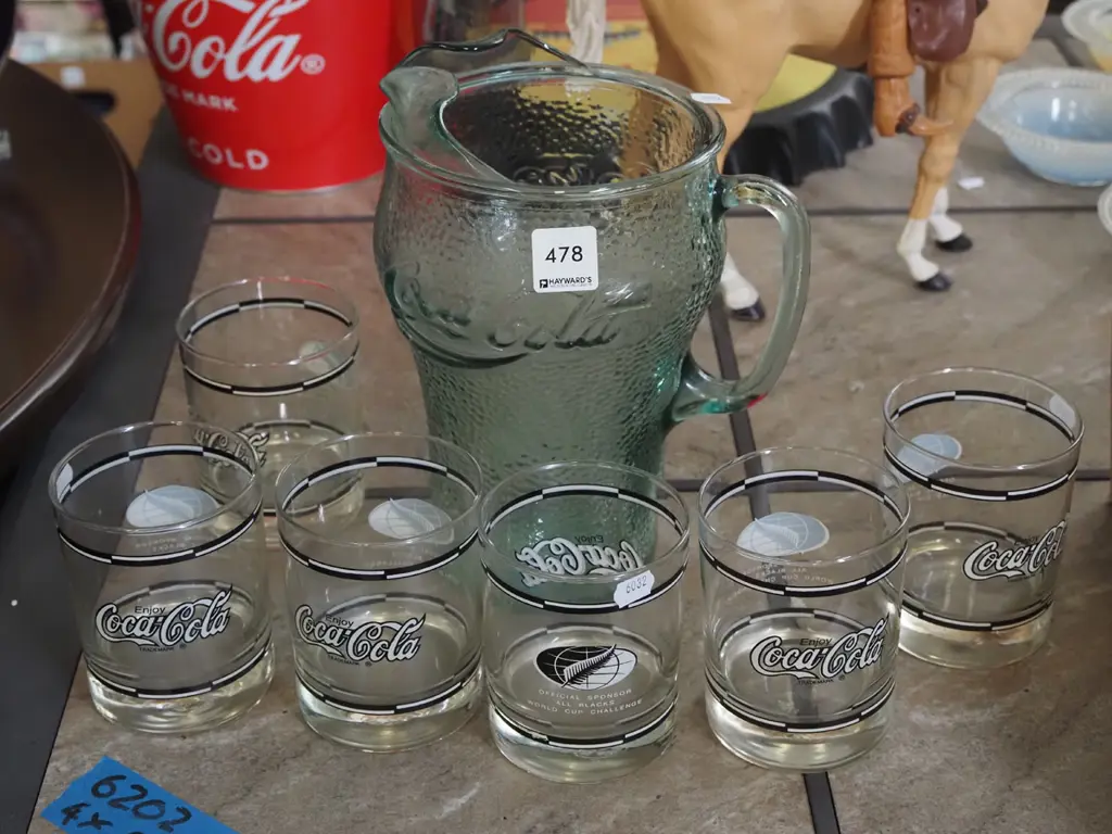 large Coca Cola water jug and 6 tumblers Image 1++