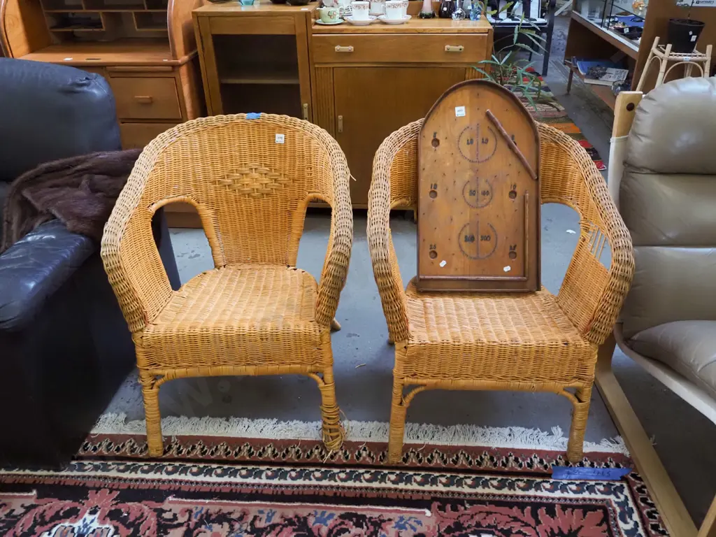 2x woven cane armchairs Image 1++