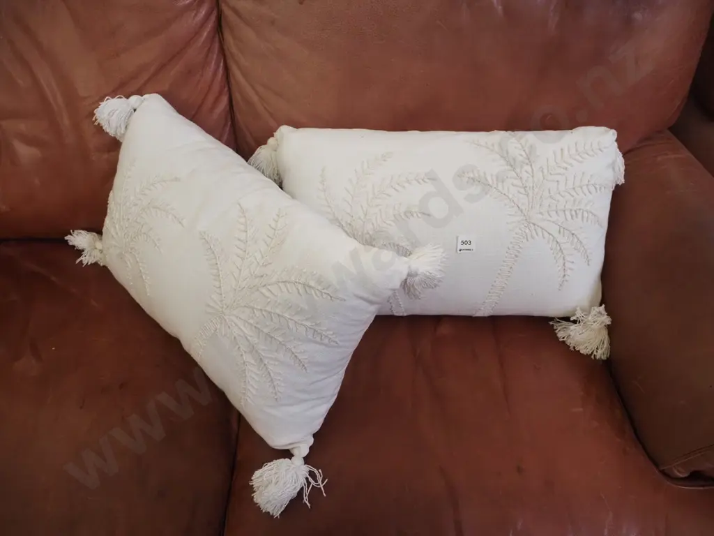 2x palm tree needlework cushions Image 1++