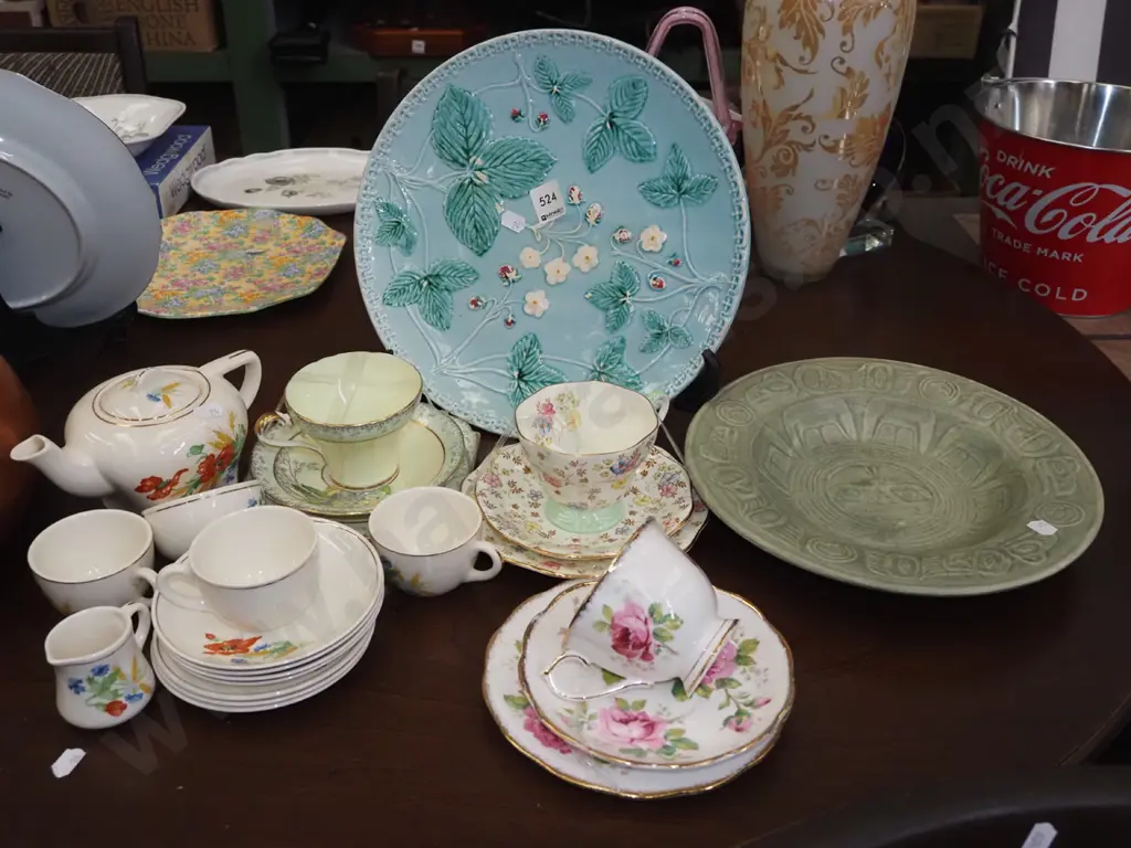 German strawberry plate, trios, small tea pot, Aztec bowl etc Image 1++