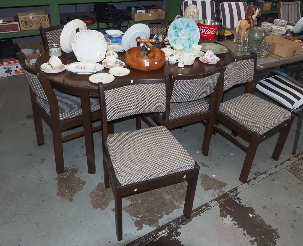 mdf veneer dark stained dining table with 6 matching chairs H-760 W-1620 D-1010 Image 1++