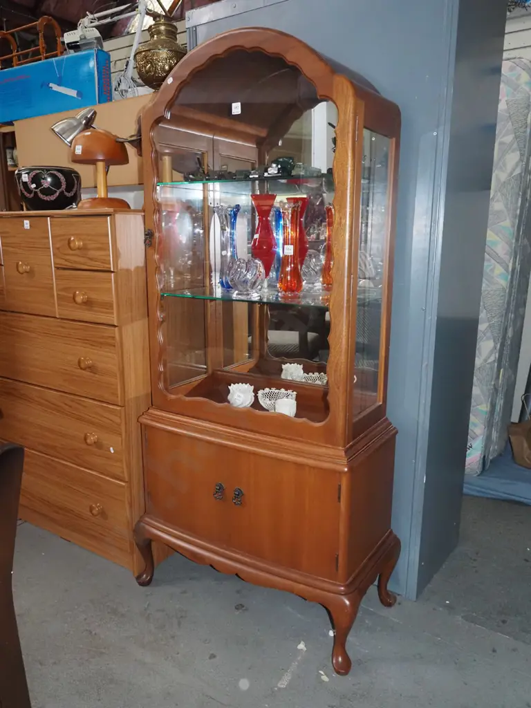mahogany cab leg display cabinet - 2 solid and 1 glazed doors H-1600 W-640 D-350 Image 1++