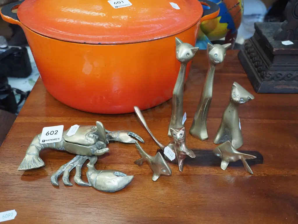 brass lobster ashtray, cat figurines Image 1++
