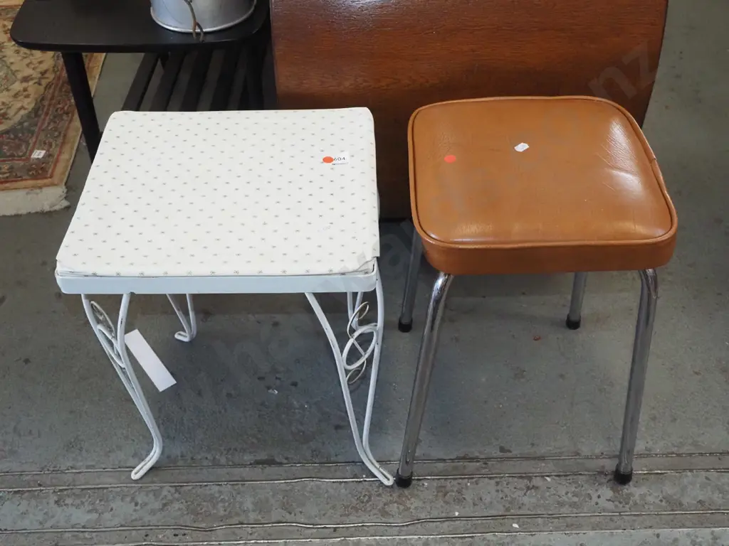vinyl top stool, retro bent metal based end table - red dots Image 1++