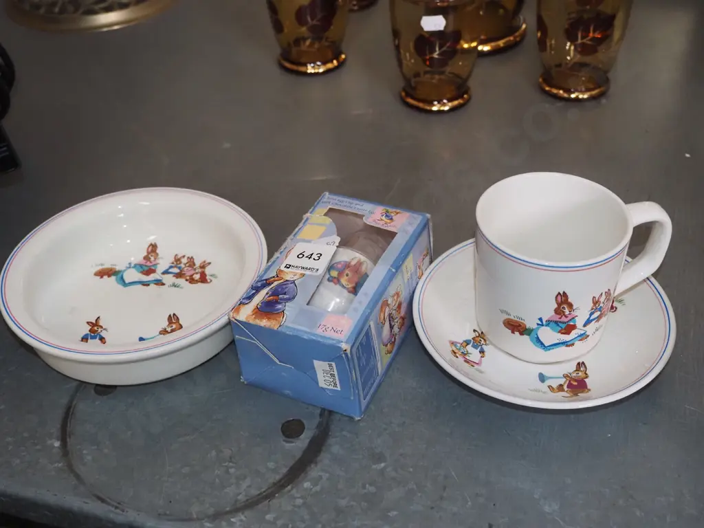 Crown Lynn bunny plate, bowl, cup, Peter Rabbit egg cup Image 1++