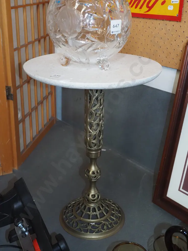 brass based composite top wine table - small chip to rim H-430 Image 1++