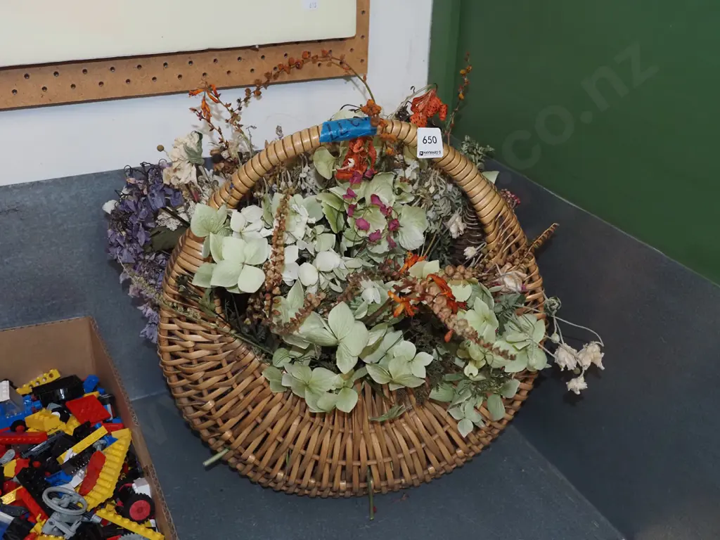 woven plastic moon basket and faux flowers Image 1++