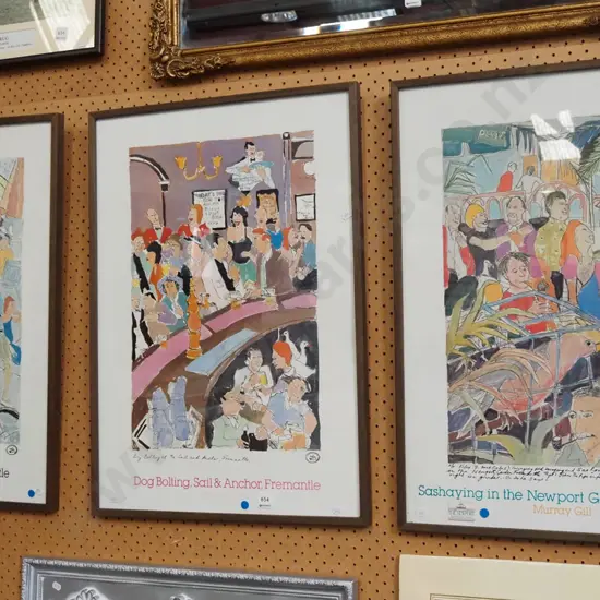 3x framed Murray Gill prints - blue dots