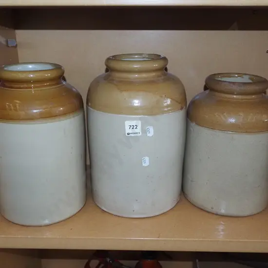3x salt glazed storage crocks H-290