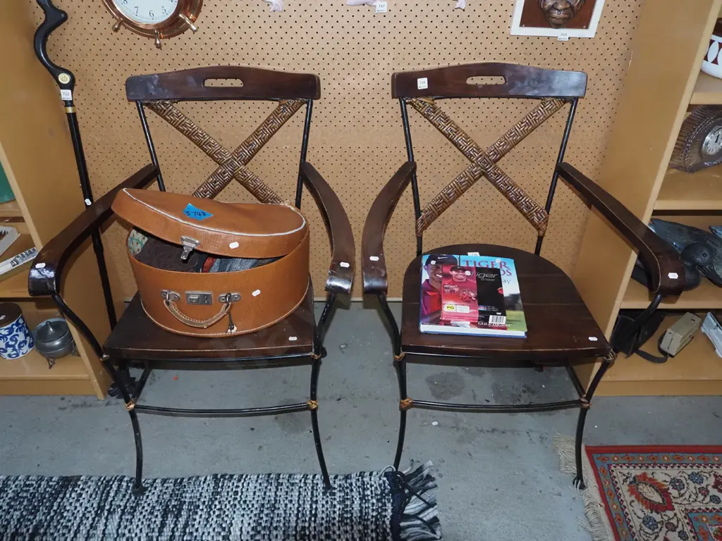 2x metal, wood and cane armchairs Image 1++