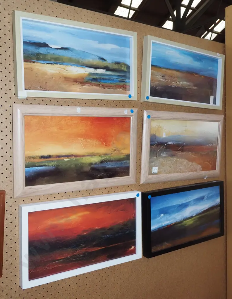 6x framed landcape prints- blue dots Image 1++