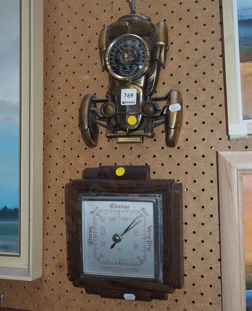 car themed barometer, oak cased barometer Image 1++