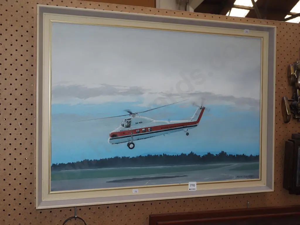 framed oil on board - helicopter - foxing Image 1++