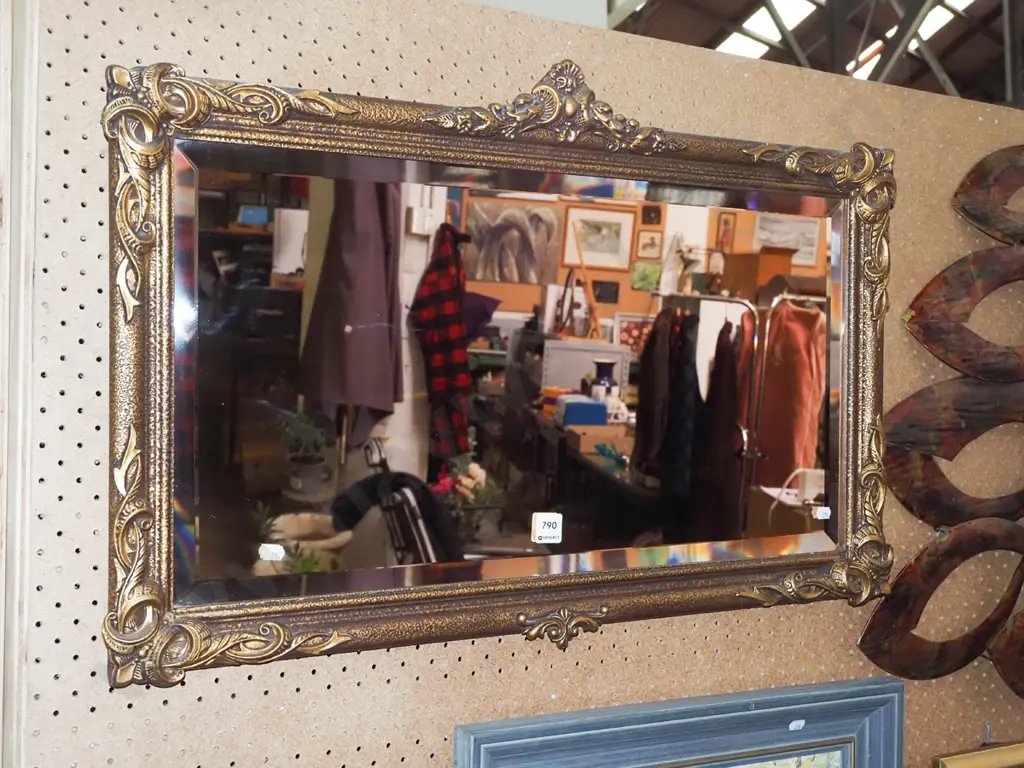 gilt framed ornate rose tinted wall mirror - some cracks in frame Image 1++