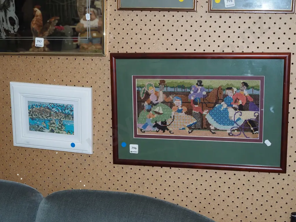 2x framed needleworks- blue dots Image 1++